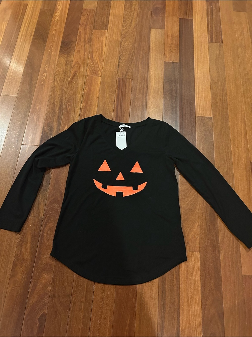 Tobrief Halloween Pumpkin Face Long Sleeve Top - Black/Orange